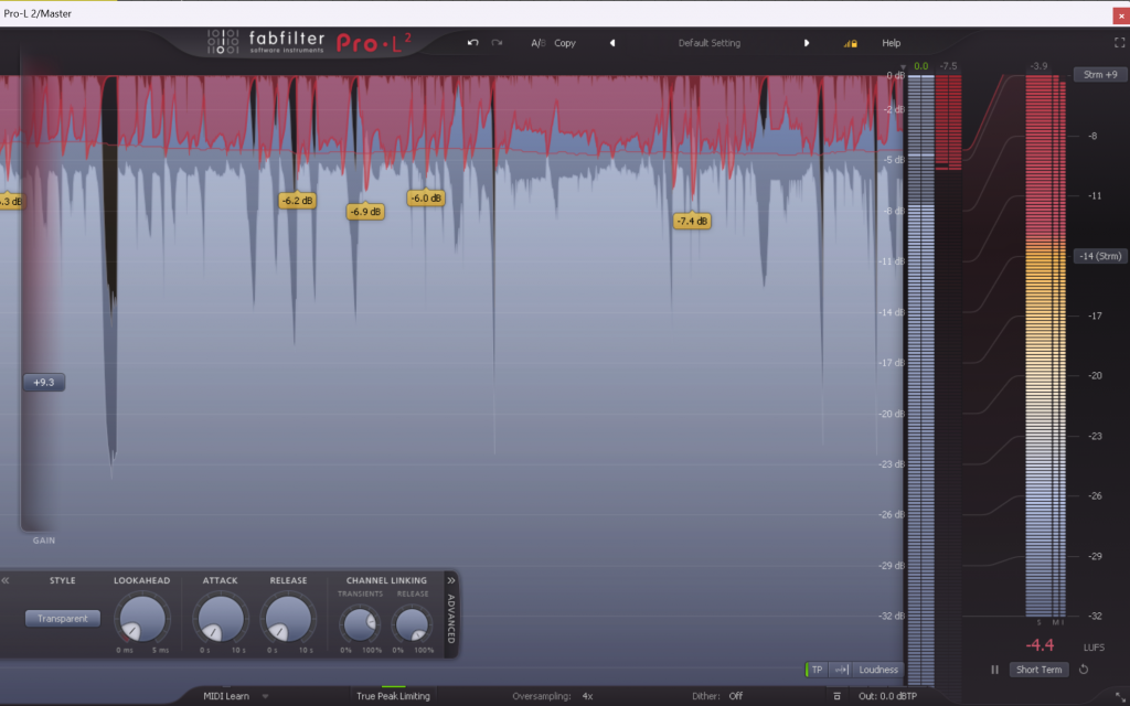FabFilter Pro-L2 with typical quick master settings