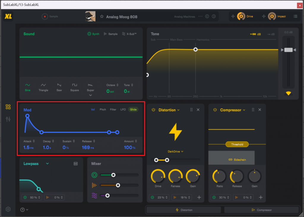 SubLab has the glide settings in the left middle region of the plug-in window